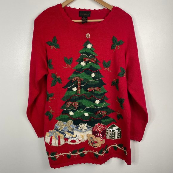 Vintage Sweaters - Vintage Pariscope Chunky Knit Pullover "ugly" Christmas Sweater Shoulder Pads